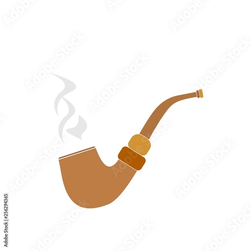 Smoking pipe with smoke on a white background