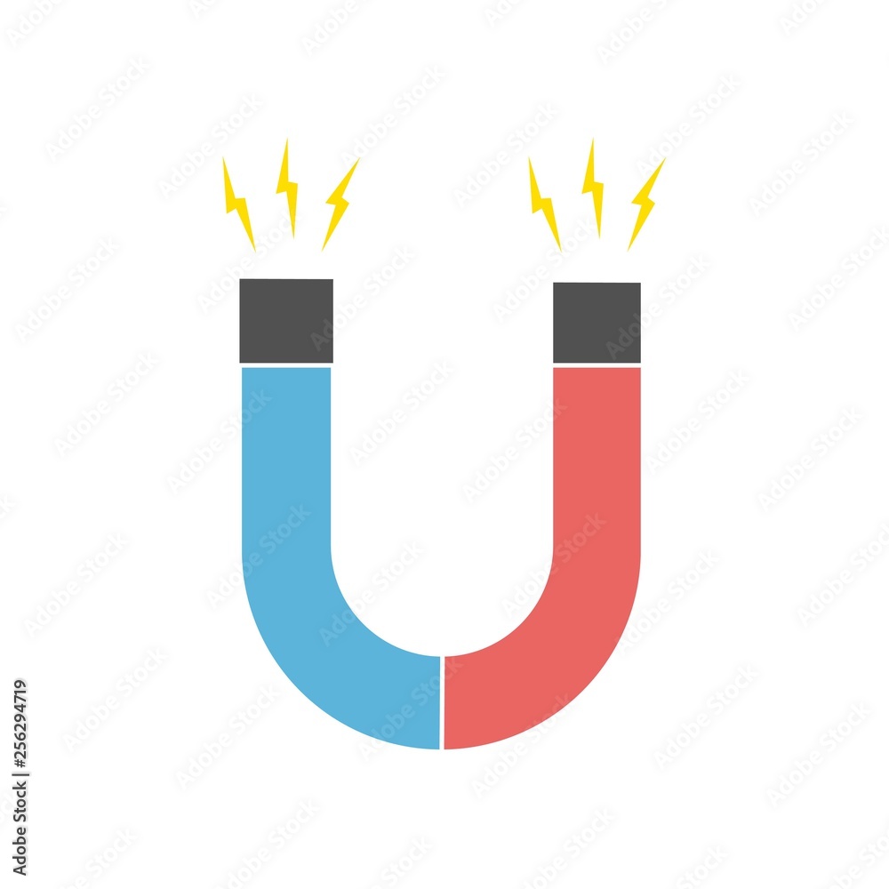 Magnet and a lot of lightning on a white background Magnet and a lot of lightning on a white background