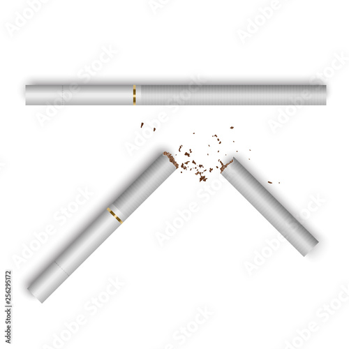 Set of cigarette and broken cigarette concept no smoke stock vector illustration isolated on white background