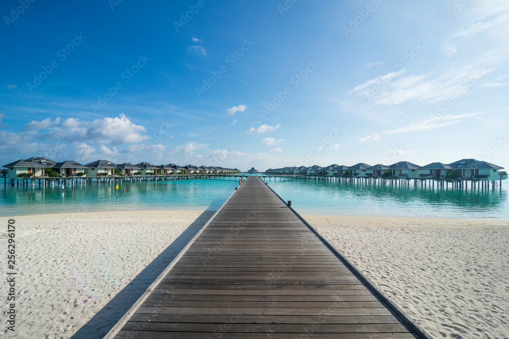 Maldives, Ari Atoll, Nalaguraidhoo, Sun Island Resort, pier to bungalows Maldives, Ari Atoll, Nalaguraidhoo, Sun Island Resort, pier to bungalows