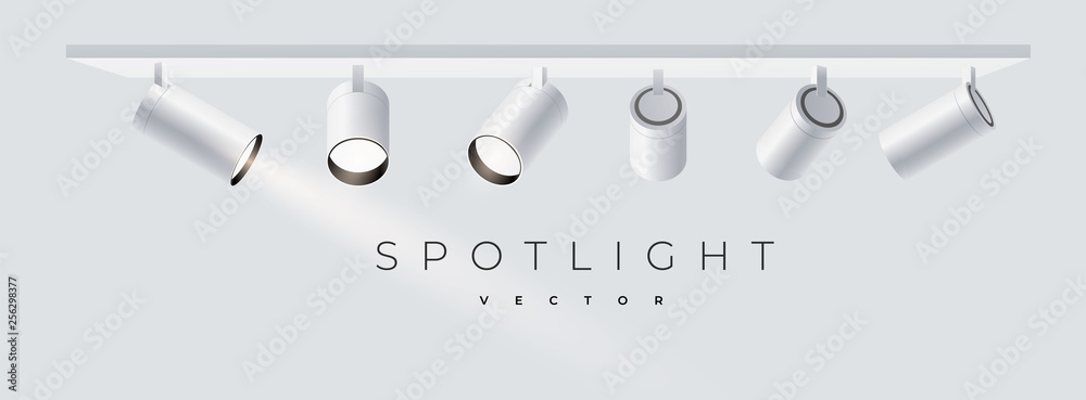 Modern spotlights realistic transparent background for show contest or interview. Minimalistic lamp in grey color. Monochrome. Isolated. vector illustration eps 10 Modern spotlights realistic transparent background for show contest or interview. Minimalistic lamp in grey color. Monochrome. Isolated. vector illustration eps 10