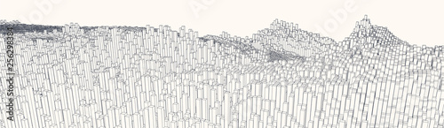 Square pattern. Wireframe landscape background. Futuristic vector illustration.