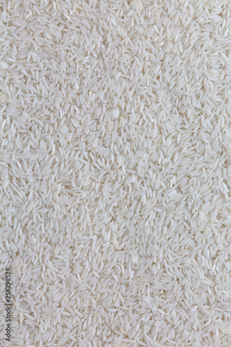 Dry white rice basmati background, top view. Flat lay, overhead, from above.