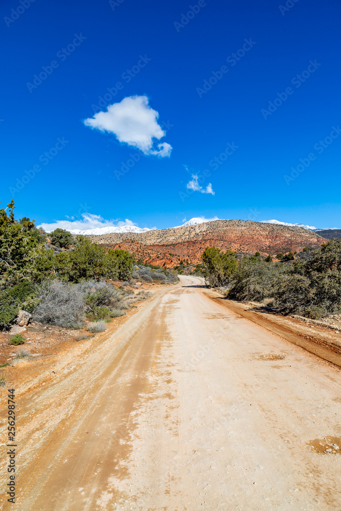 A dusty road near Silver Reef in Utah, on a sunny day in March