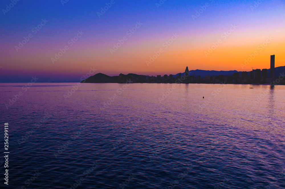Naklejka premium Sunset over Benidorm from Spain