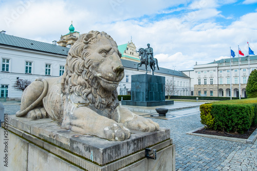 The Presidential Palace in Warsaw and the statue of Prince Poniatowski photo