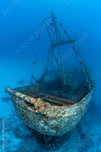 Stern of fishing vessel, shipwreck, Ras Banas, St. Johns, Sirnaka Island, Red Sea, Egypt, Africa photo