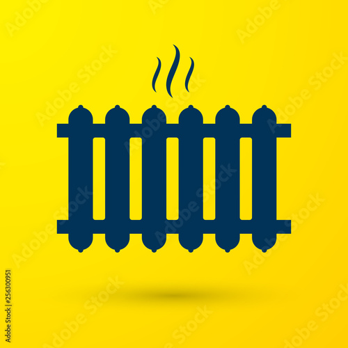 Blue Heating radiator icon isolated on yellow background. Vector Illustration