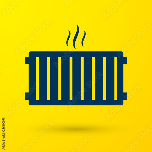 Blue Heating radiator icon isolated on yellow background. Vector Illustration