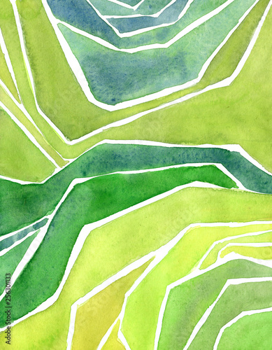 Watercolor rice or tea plantation, cascades field