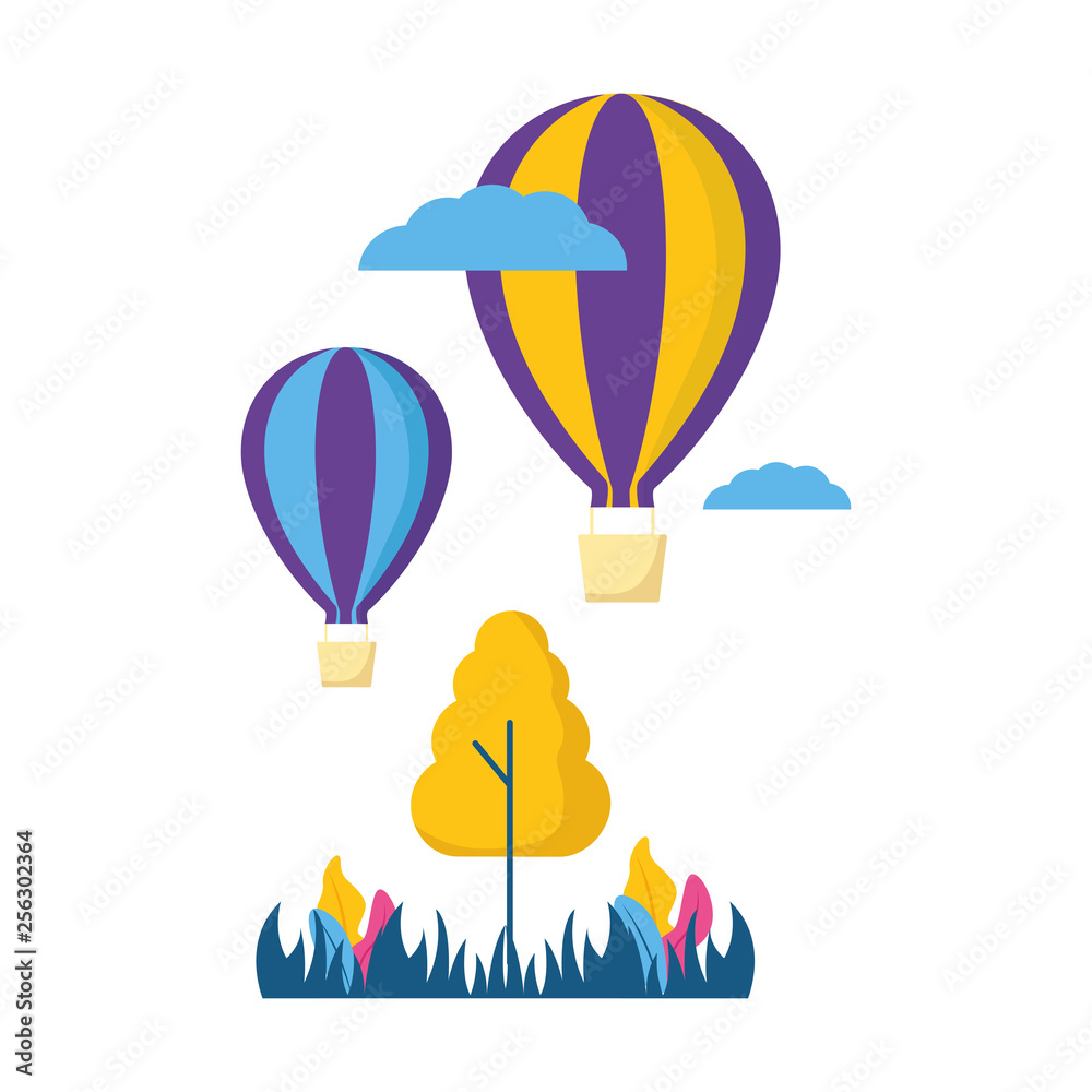 Naklejka premium hot air balloons travel tree
