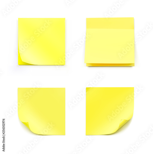 Yellow realistic stick note papers. Vector illustration isolated on white background. Ready for your design. EPS10.
