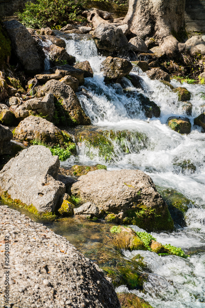 the raging flow of a mountain river like a waterfall in the forest the raging flow of a mountain river like a waterfall in the forest