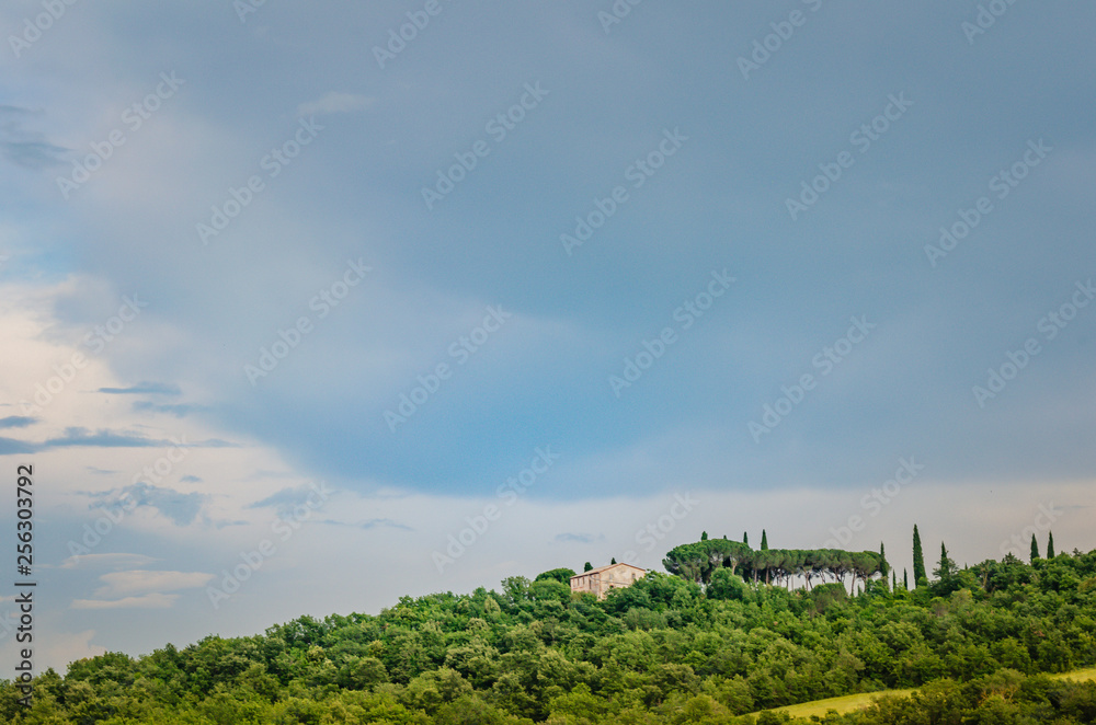 typical Tuscany landscape with a villa and cypress trees