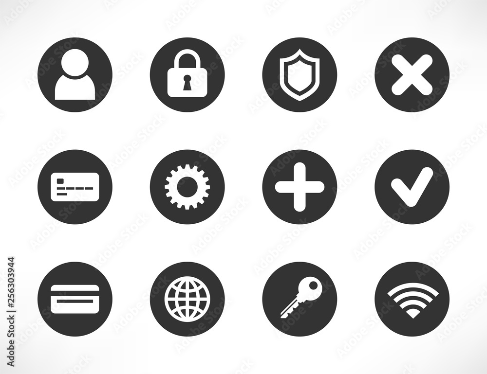 Universal black white button icons Universal black white button icons