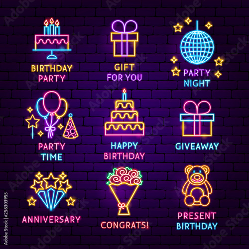 Birthday Neon Label Set