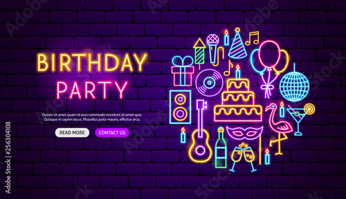 Birthday Party Neon Banner Design