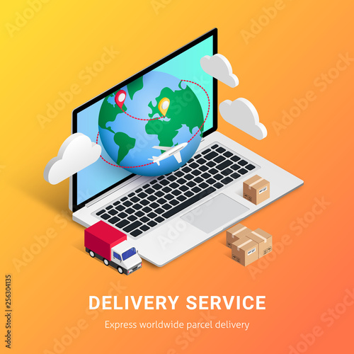 Delivery service isometric design laptop