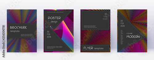 Black brochure design template set. Rainbow abstra