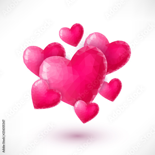 banner with pink origami hearts isolated