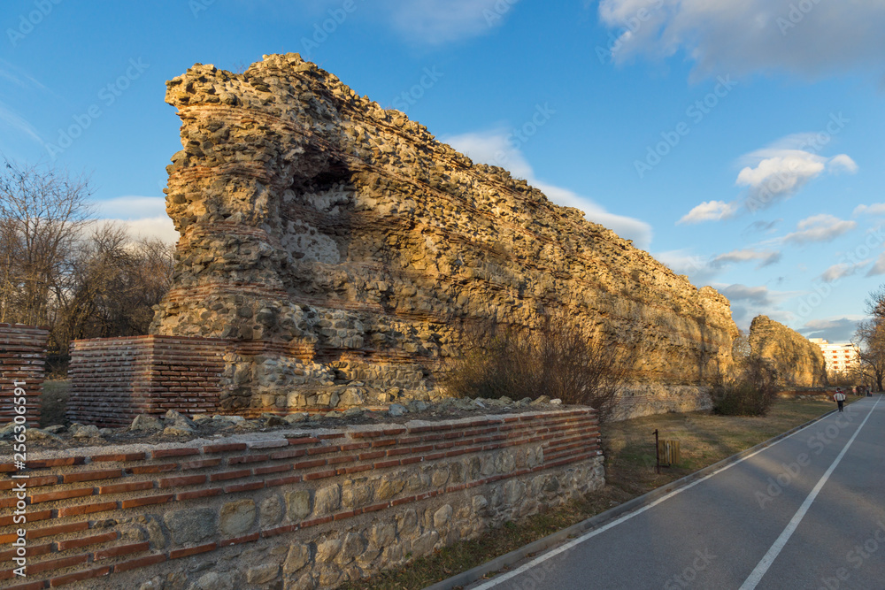 Amazing Sunset view of Ruins of fortifications in ancient Roman city of Diocletianopolis, town of Hisarya, Plovdiv Region, Bulgaria