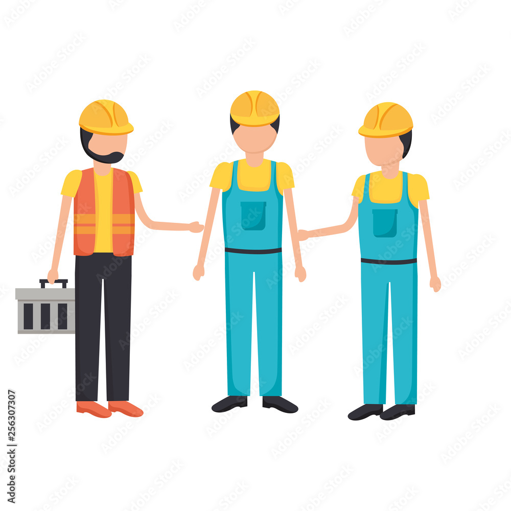 construction workers with toolkit construction workers with toolkit