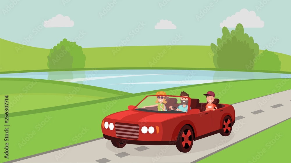 Family going on holiday flat illustration