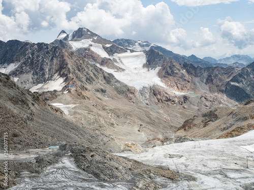 Looking out over the Stubai glacier to the mountain landscape beyond in summer, Stubai Vally (Stubaital), Alps, Tyrol, Austria, Europe