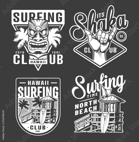 Vintage monochrome surfing club labels