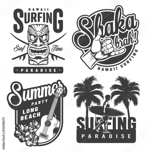 Vintage monochrome surfing emblems