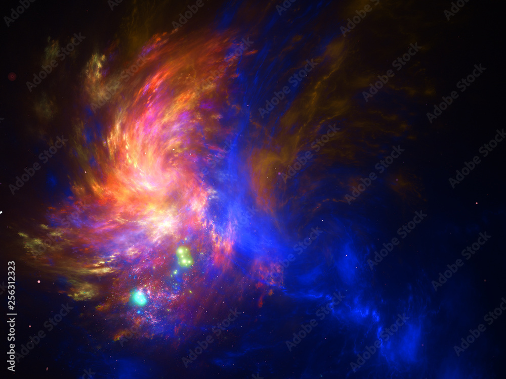 Obraz premium Starfield, stars and space dust scattered throughout the universe. Vast open interstellar space, cosmic abstract artwork. Distant swirling galaxies, interplanetary travel, astral artwork.