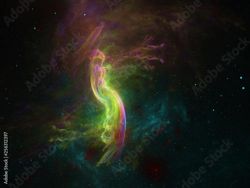 Starfield, stars and space dust scattered throughout the universe. Vast open interstellar space, cosmic abstract artwork. Distant swirling galaxies, interplanetary travel, astral artwork.
