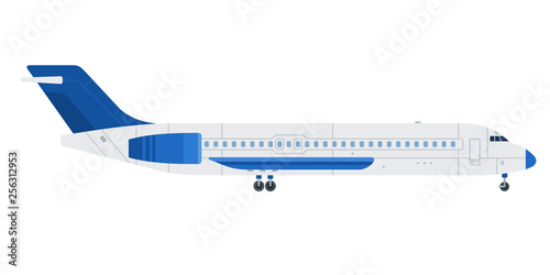 Blue plane vector flat material design isolated object on white background.