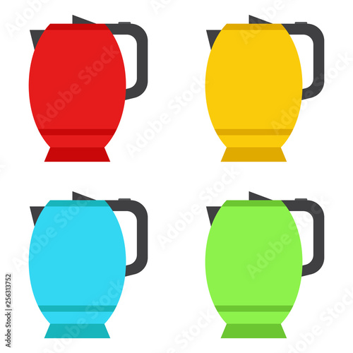 Electric kettles. Teapots. Set of colorful electric kettles. Vector illustration. EPS 10.