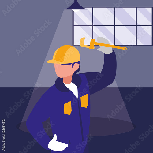 plumber with pipe wrench character