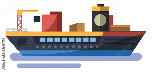 Colorfull minimalistic vector illustration of trasport ship on white background.