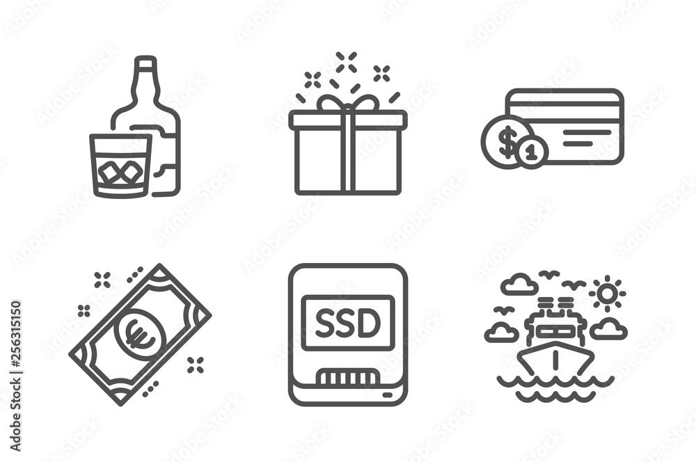 Ssd, Euro money and Special offer icons simple set. Payment method, Whiskey  glass and Ship travel signs. Memory disk, Cash. Business set. Line ssd  icon. Editable stroke. Vector Stock Vector | Adobe