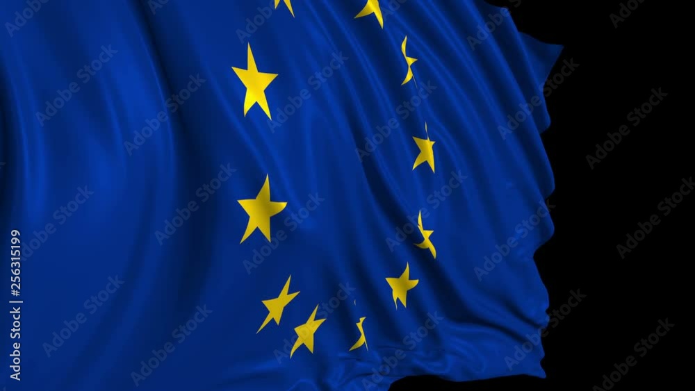 European flag in slow motion. The flag develops smoothly in the wind. Wind waves spread over the flag. This version of the flag in smooth motion is suitable for almost any video