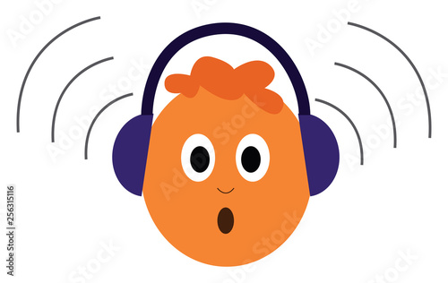 A baby in a loud headphones, vector color illustration.