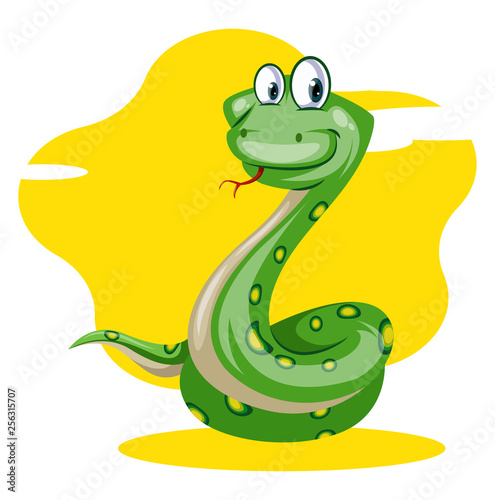 Green dotted snake, vector color illustration.