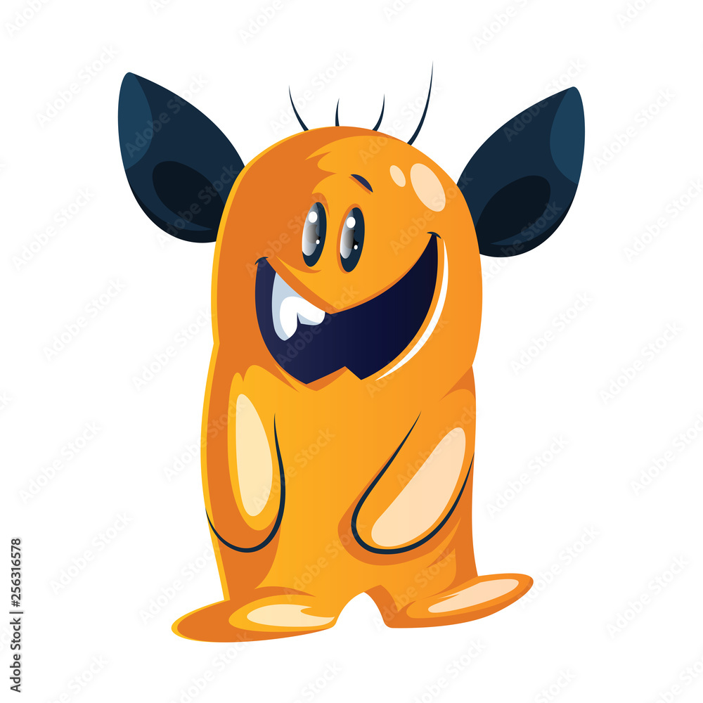Goofy-looking yellow cartoon monster with big black ears white background  vector illustration. Stock Vector | Adobe Stock
