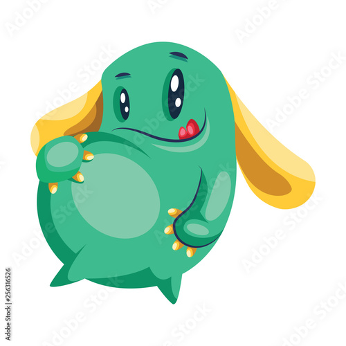 Cute green cartoon monster with a big belly white background vector illustration.