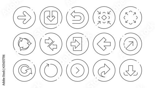 Arrow icons. Download, Synchronize and Share. Navigation linear icon set. Line buttons with icon. Editable stroke. Vector