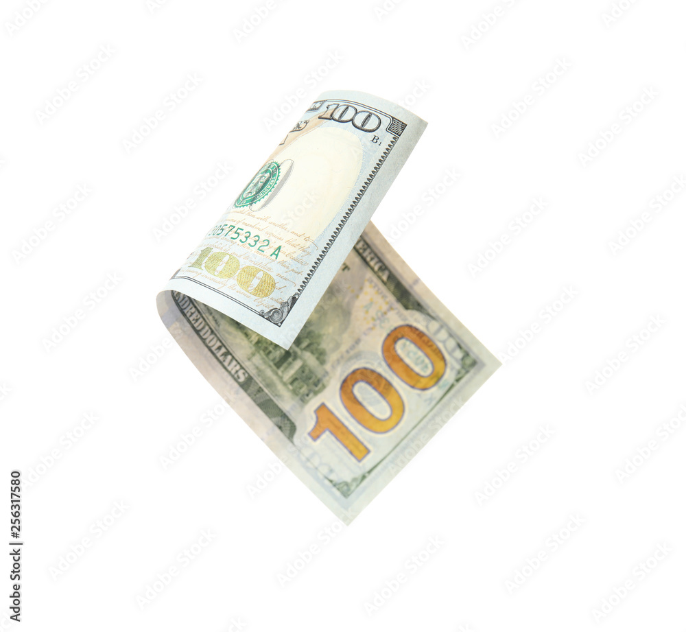 One hundred dollar banknote on white background. American national currency One hundred dollar banknote on white background. American national currency
