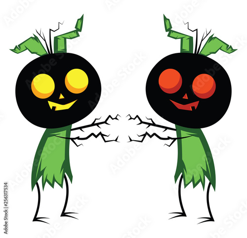 Two pumpkin head monsters vector illustration on white background.