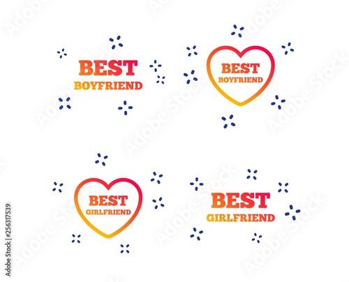 Best boyfriend and girlfriend icons. Heart love signs. Award symbol. Random dynamic shapes. Gradient boyfriend icon. Vector