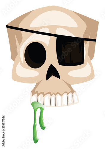 White scull with eye patch vector illustration on white background.