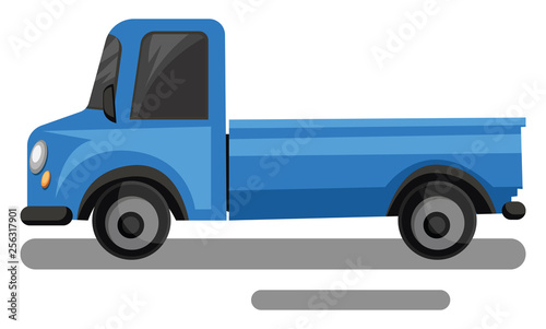 Blue truck cartoon style vector illustration on white background.