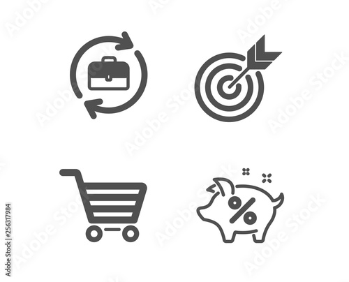 Set of Human resources, Target and Market sale icons. Loan percent sign. Job recruitment, Targeting, Customer buying. Piggy bank.  Classic design human resources icon. Flat design. Vector