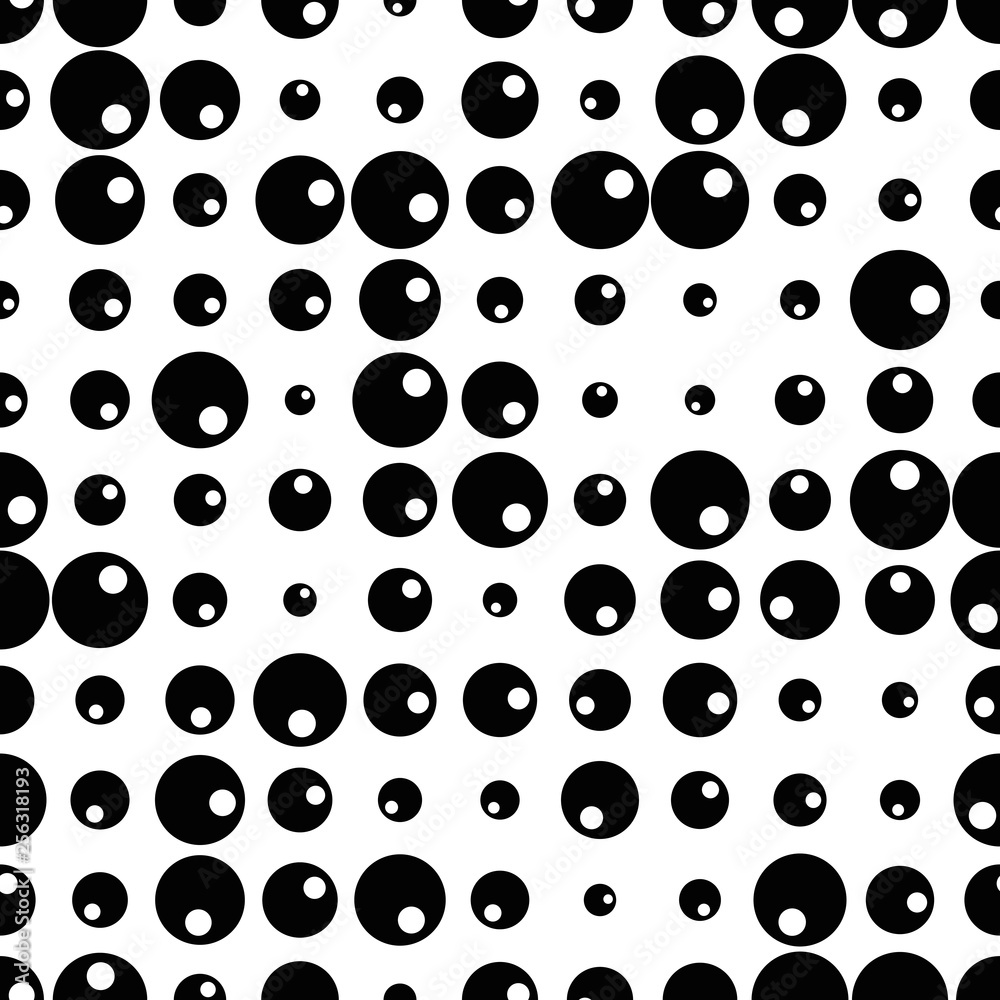 Black and white seamless pattern with halftone dots. Dotted texture. Abstract geometrical pattern of round shape. Screen print. Vector illustration. 
